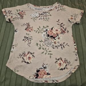 Maurices Floral Short Sleeve Tee - Pink and Cream